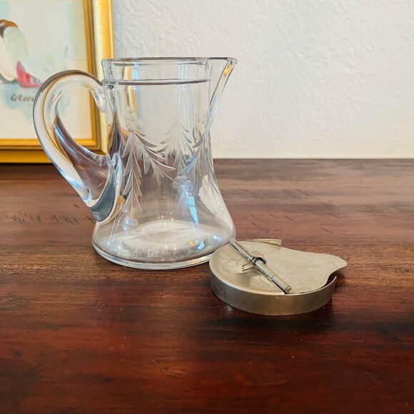 Antique Heisey Glass Syrup 1910 Victorian Hand Etch Cottagecore Colony Pat'D - Picture 8 of 9